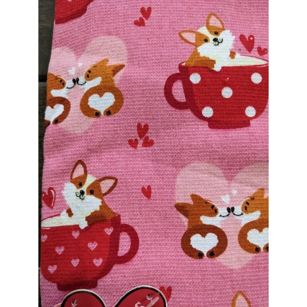 Set Pack 2 Cardigan Welsh Corgi Kitchen Dish Towel Heart Love Valentine Day New